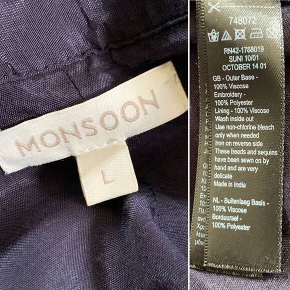 Monsoon Elliah Embroidered Open Kimono Navy Size L - Picture 9 of 12